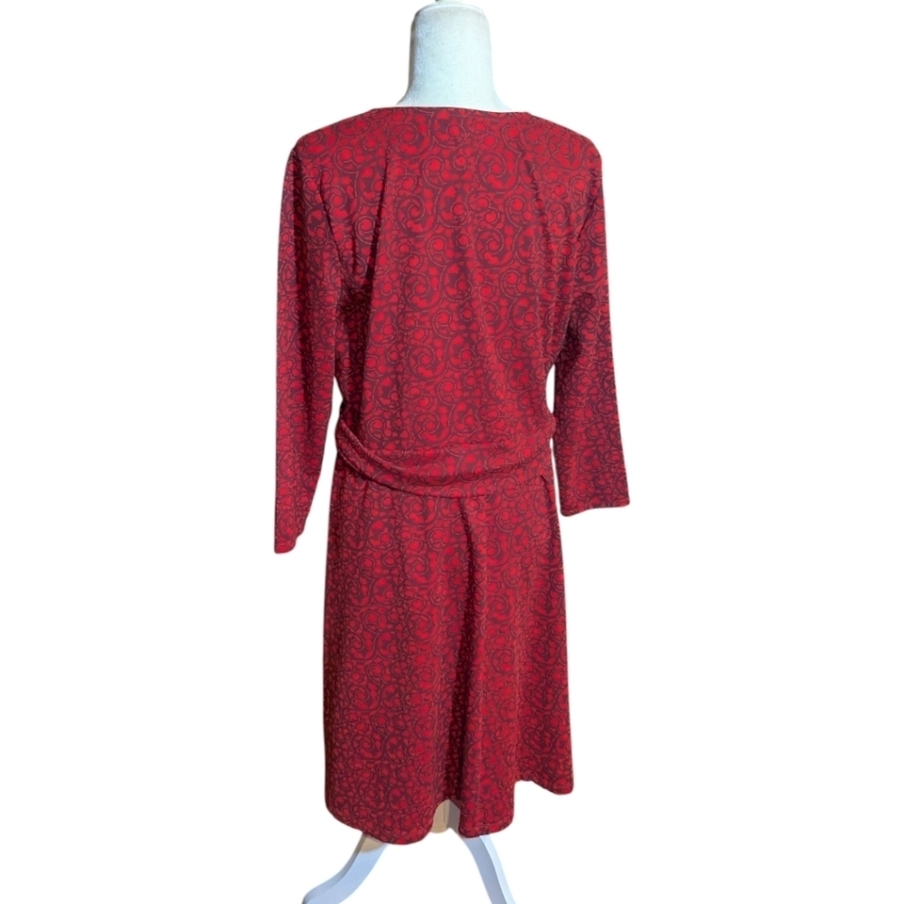 Lands' End Red Dress Moroccan Demure A-Line V-Neck 3/4 Sleeve Cross Over Sz L - Picture 7 of 12